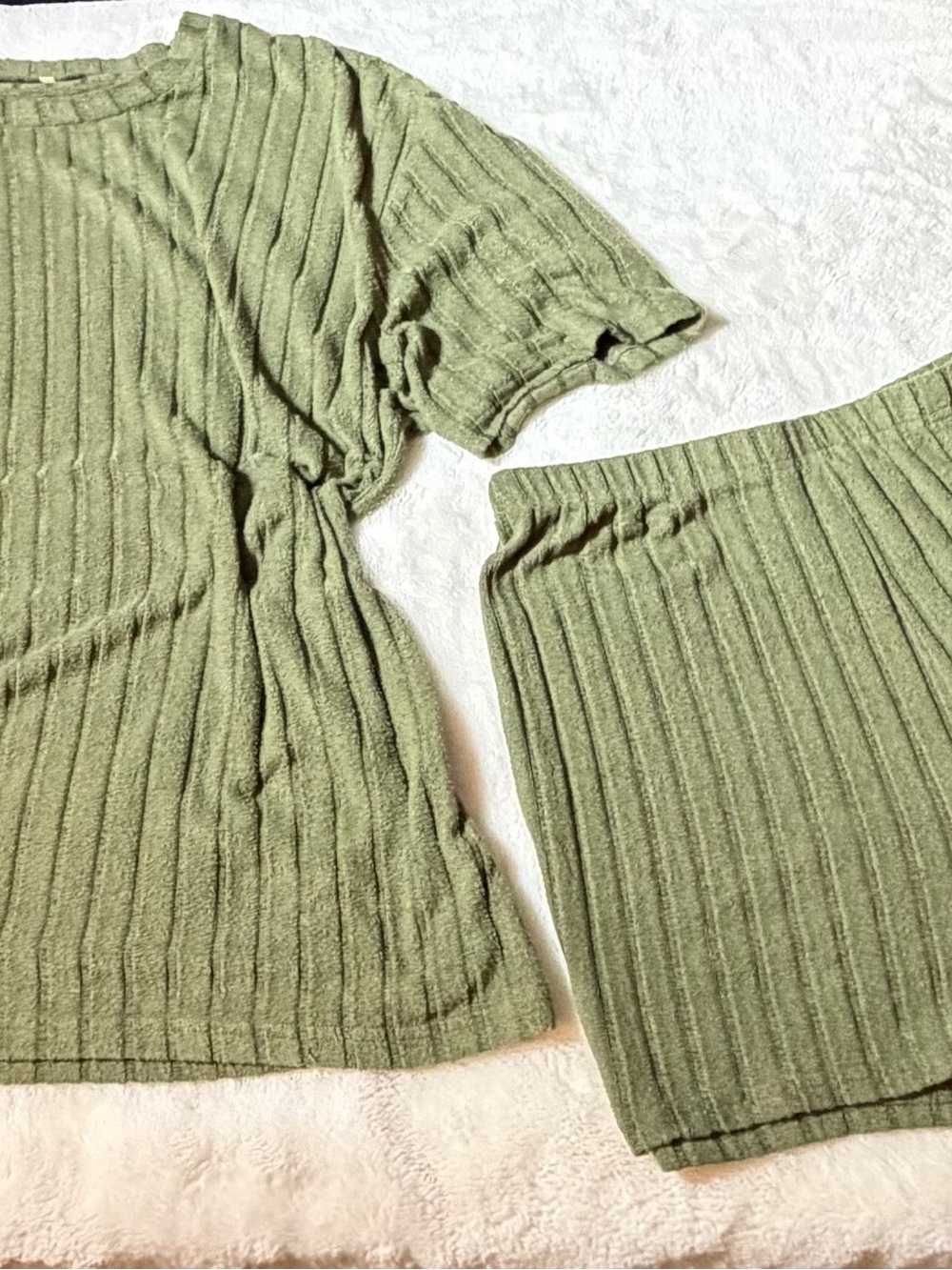Ribbed Olive Green Women's Short Sleeve Sleep Set
